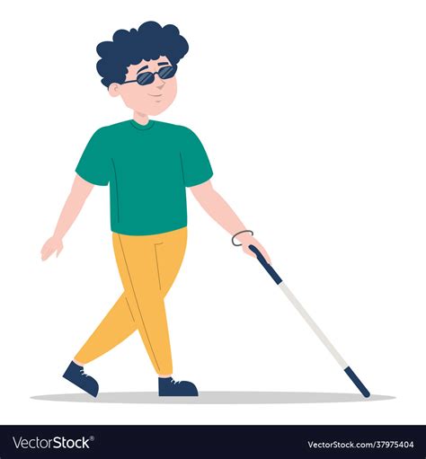 Young blind boy walking with a cane Royalty Free Vector