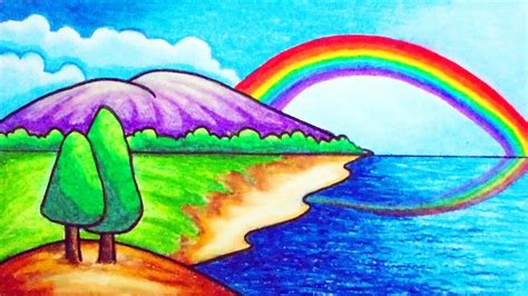 Beautiful Rainbow Scenery Drawing - Draw Sketch Out