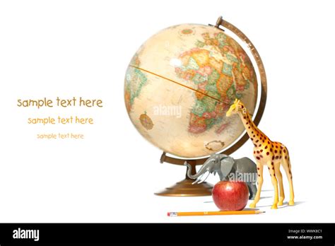 World globe with toy animals and apple on white background Stock Photo ...