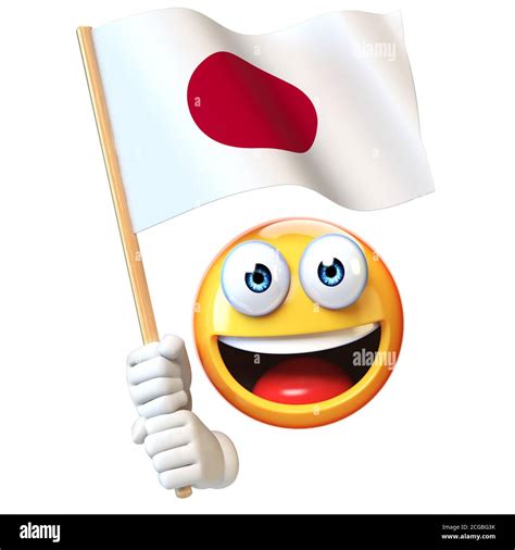 Emoji holding Japanese flag, emoticon waving national flag of Japan 3d ...