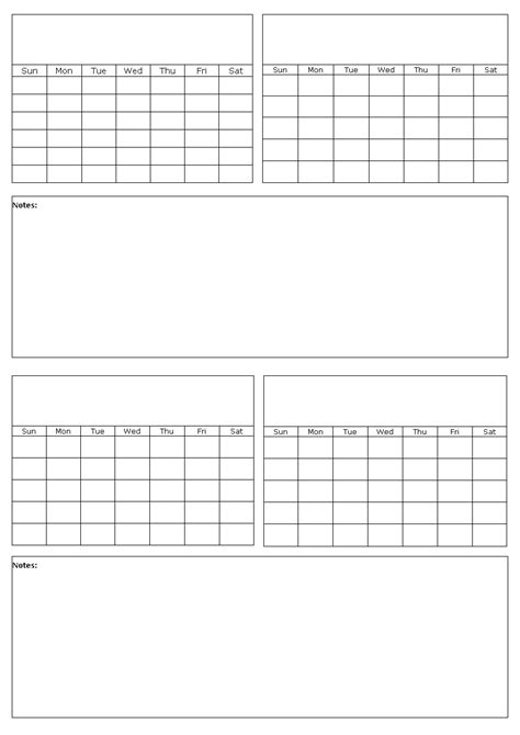 Four months on a page blank calendar template