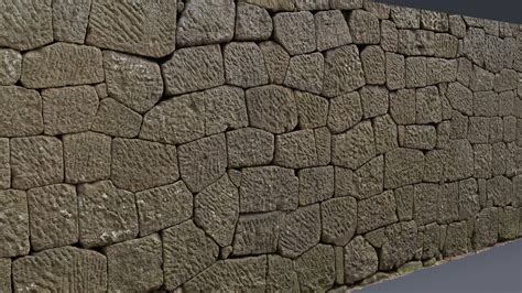 3D Scanned Mossy Cobblestone Wall - 7x3.5 meters