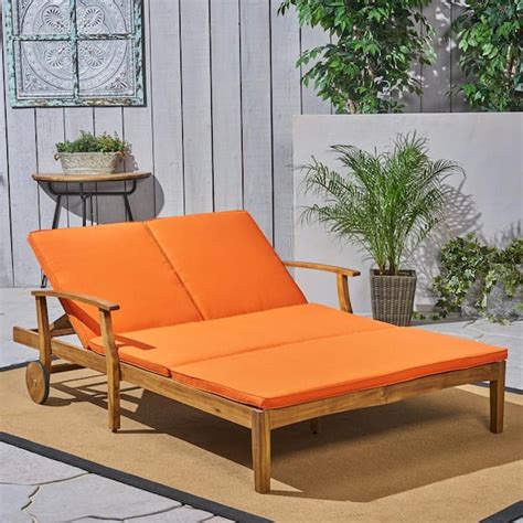 Noble House Perla Teak Brown 1-Piece Wood Outdoor Patio Double Chaise ...