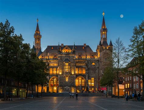 historical town hall in Aachen at night | Stock image | Colourbox