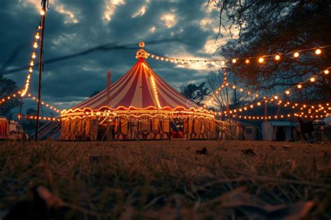 Circus Tent with Illuminations Lights at Night. Stock Photo - Image of ...