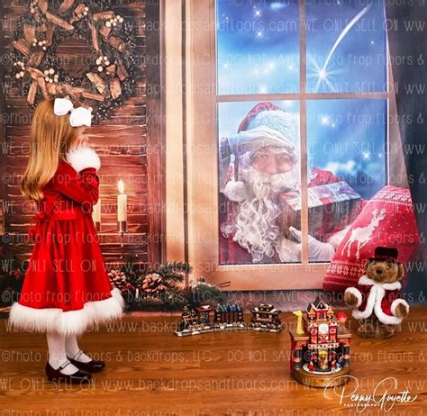 Santa Claus Peeking in Window Photography Backdrop Holiday | Etsy