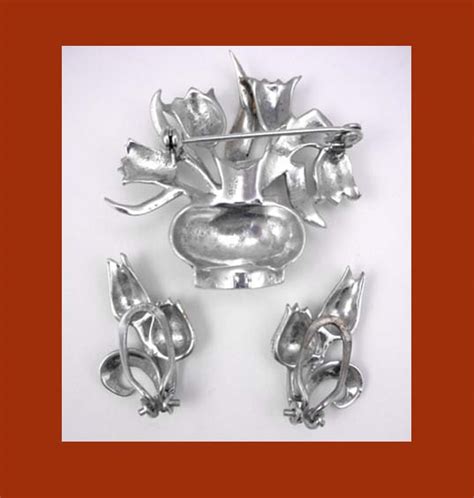 Champlevé Enamel Sterling Flowers Brooch & Earrings