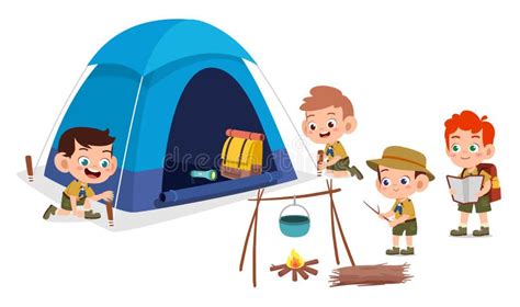 Happy Cute Kids Outdoor Camp Summer Holiday Stock Vector - Illustration ...