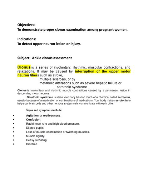 Ankle Clonus Assessment Copy - Objectives: To demonstrate proper clonus ...