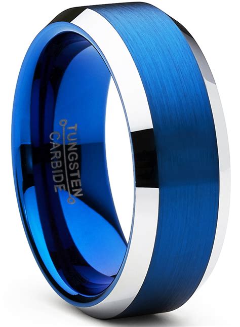 RingWright Co. - Tungsten Carbide Men's Brushed Wedding Band Blue ...