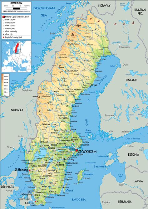 Sweden Map (Physical) - Worldometer