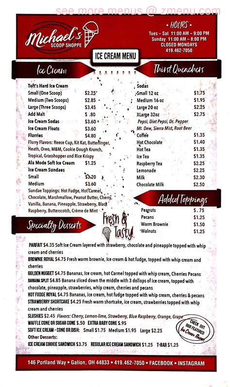 Menu at Michael's restaurant, Galion