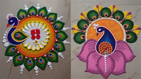 Latest Rangoli Designs For Diwali l Cute Peacock Rangoli Designs l ...