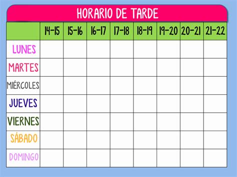 Formato De Horarios De Trabajo Unique Plantilla Horario De Tarde Para ...