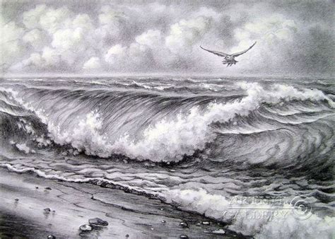 Pencil drawings. Drawing. Wave. Kulagin Oleg in 2023 | Landscape pencil ...