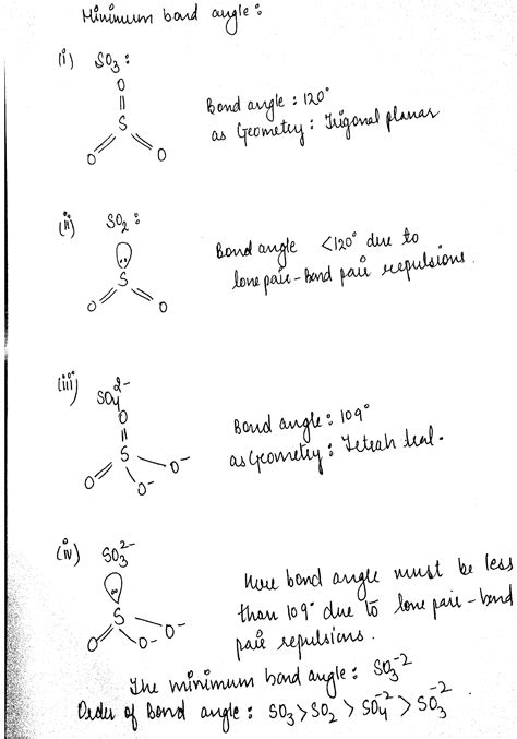 Minimum bond angle is present in so3 so2 so4^2 so3^2