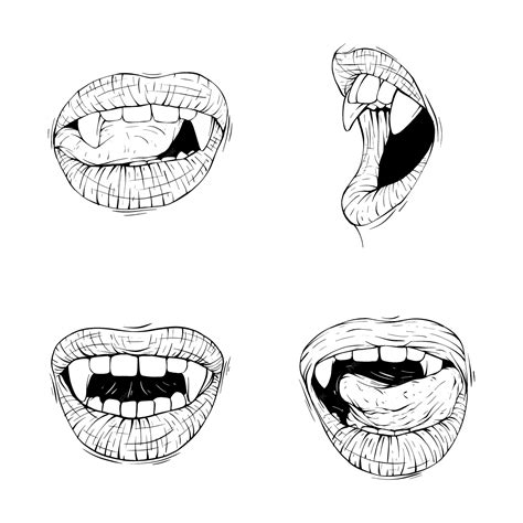 Premium Vector | Set vampire lips collection sketch vector illustration ...