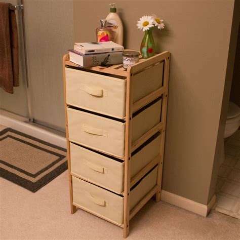 Organization Drawers with Natural Wood Shelf and Four Fabric Storage ...