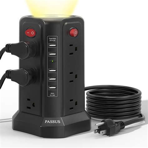 Buy Surge Protector Power Strip Tower with 5 USB Ports and Night Light ...