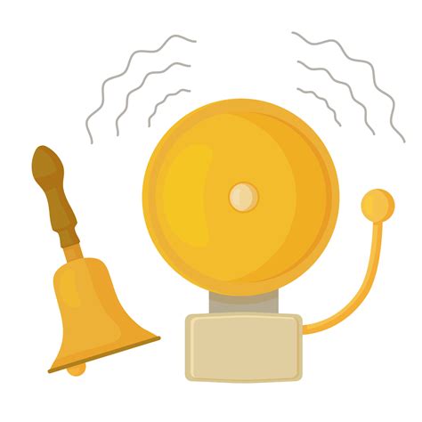 Cartoon golden school bell with noise sound vector flat illustration ...