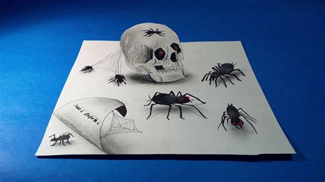 Craneos con arañas ( Dibujo 3D - Halloween ) Skulls with spiders (3D ...