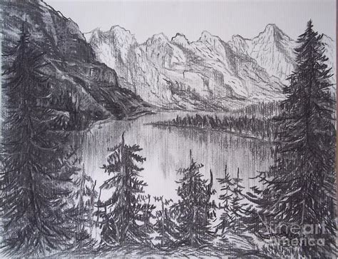 Mountain Lake Drawing at PaintingValley.com | Explore collection of ...