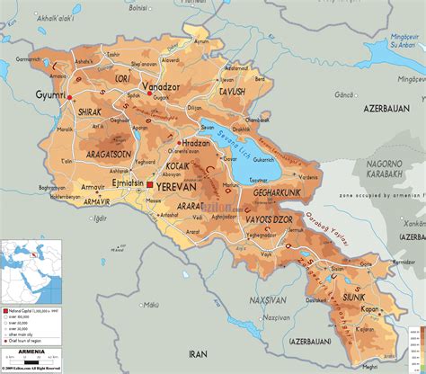 Physical Map of Armenia - Ezilon Maps