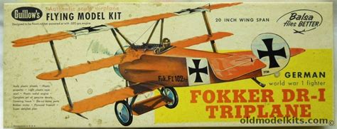 Guillows Fokker DR-I Triplane - 20 inch Wingspan for Free Flight or R/C ...