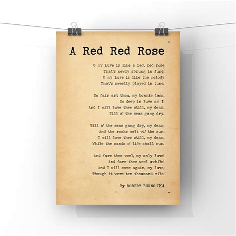 A Red Red Rose Poem by Robert Burns Poster Print Original | Etsy