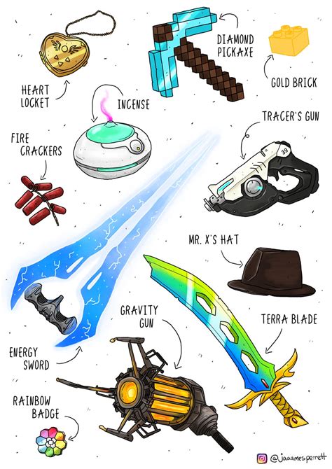 More video game weapons/items drawn by me : gaming