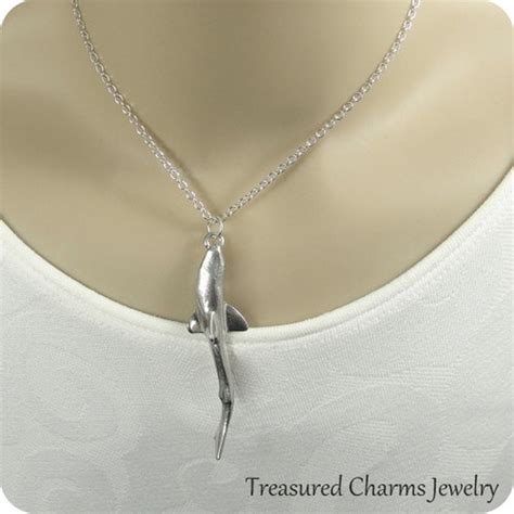 Shark Pendant Necklace Silver Shark Charm on a Silver Cable - Etsy