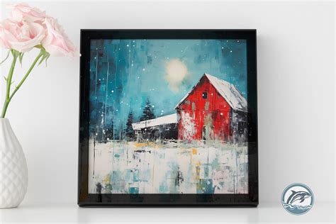 Christmas Barn Wall Art Oil Painting Graphic by Whale Art · Creative ...