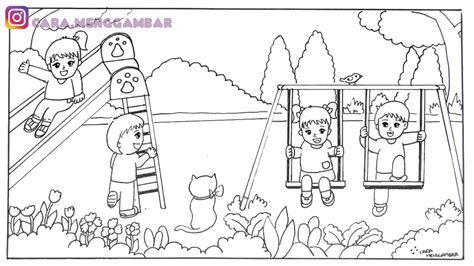 Sketsa Gambar Taman Bermain Anak Tempat Mewarnai Aneka Sketsa Gambar ...