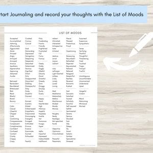 List of Mood Words, Emotion Words, Mood Tracker, Self-care Tracker ...