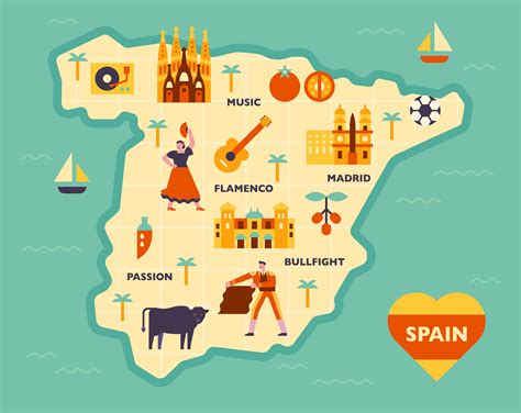 Composition of cultural icons on the Spanish map. 1850915 Vector Art at ...