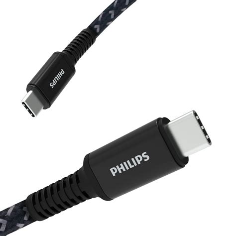 Philips USB Type C Cable, USB-C to USB-C Black Nylon Braided Fast ...