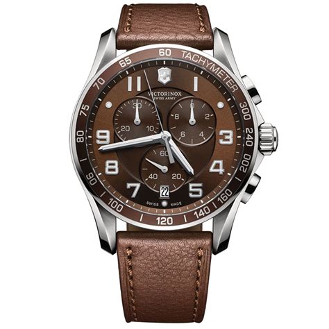 Victorinox Mens Chronograph Classic Xls Brown Leather Strap Watch 45mm ...