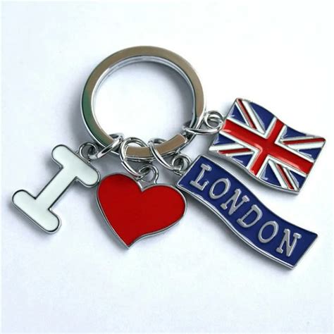 1pcs UK Flag Metal Keychain / Red Heart Souvenir Keychain / I Love ...