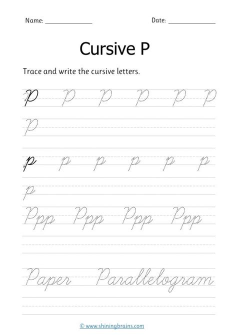 Cursive p - Free cursive writing worksheet for small and capital p practice