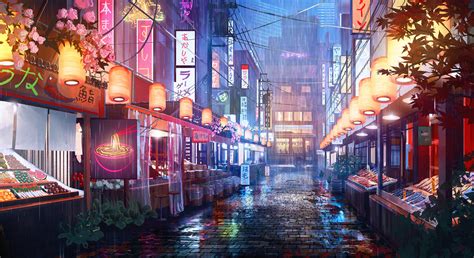 Digital Art Japanese Art Night Street Rain Market Surendra Rajawat ...