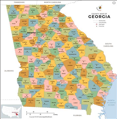 Georgia County Map, Counties in Georgia, USA - Maps of World