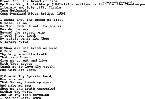 Methodist Hymn: Break Thou The Bread Of Life - lyrics with PDF