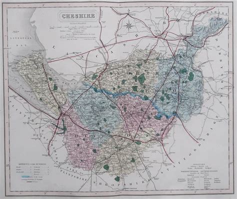 Original Antique English County Map, Cheshire, J and C Walker, 1851 For ...