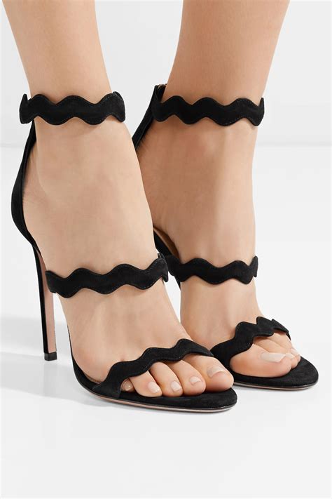 Prada Scalloped Suede Sandals in Black - Lyst