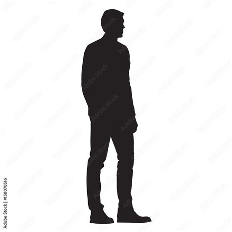 Vecteur Stock Man standing, side view, isolated vector silhouette ...