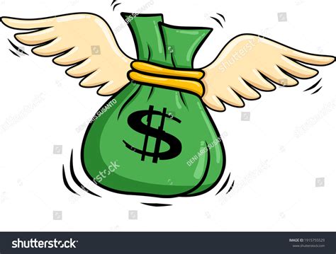 Cartoon Illustration Flying Bag Money Concept Stock Vector (Royalty ...