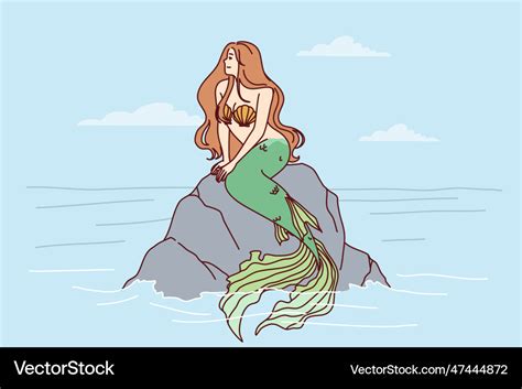 Mermaid sits on sea rock to fairy tales Royalty Free Vector