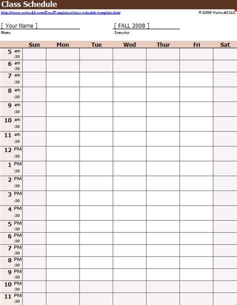 Weekly Class Schedule Template for Excel