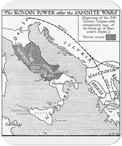 Mouse Mat of Map Roman Power After Samnite Wars 3rd Century BC