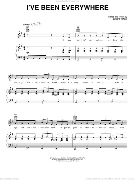 Johnny Cash: I've Been Everywhere sheet music for voice, piano or guitar